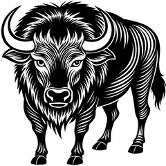 bison silhouette vector illustration,head of a bull,Bison characters,Holiday t shirt,Hand drawn trendy Vector illustration,bison svg face,bison on black background