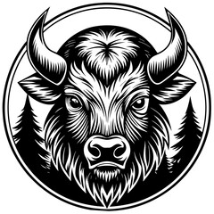 bison silhouette vector illustration,head of a bull,Bison characters,Holiday t shirt,Hand drawn trendy Vector illustration,bison svg face,bison on black background