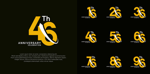 anniversary vector set, yellow color with swoosh can be use for celebration