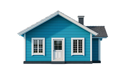 blue house with white trim, isolated on solid background