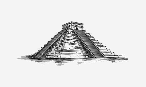 recommend clip art: Mexico. Chichen Itza. Kukulkan. Hand drawn vector illustration.