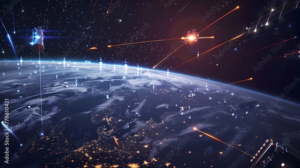 Poster dynamic visualization of earth's digital infrastructure and global connectivity in the cosmos