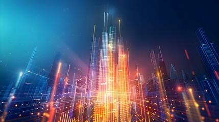 Futuristic Skyscraper of Rising Charts and Graphs Symbolizing Business Growth and Success