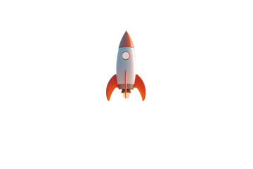 A rocket is taking off, surrounded by white clouds, with an orange and gray color scheme