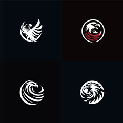 Heraldic symbol with eagle head silhouette. Vector eagle emblem or eagle logo set for company logo or brand logo with eagle bird