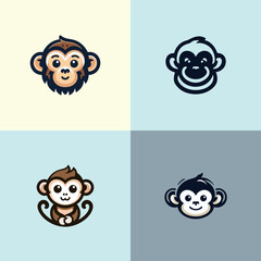 mixed set of Monkey head logotype icons, vector icons (signs, pictograms). Flat, detailed. Vector icon