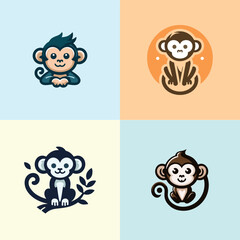Fototapeta premium monkey logo logotype icon, vector icon (sign, pictogram). Flat, detailed. Vector icon