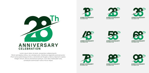 anniversary logotype vector set with green color and slash for celebration day
