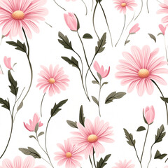 Vintage Pink Daisy Stem with White Background