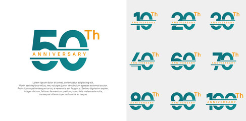 anniversary vector set design with blue and orange color for celebration day