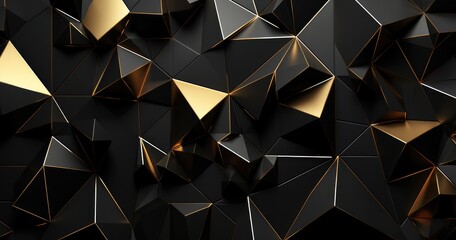 black gold polygonal brilliance - obrazy, fototapety, plakaty