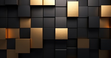 modern black gold square mosaic - obrazy, fototapety, plakaty