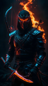Mortal Kombat Warrior Clad in Fiery Armor with Bow in Hand Experience the Heat