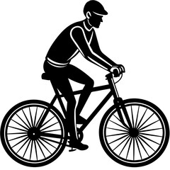 Naklejka premium A set of bicycle cyclists riding their bikes in silhouette vector illustration,head of a bull,bike characters,Holiday t shirt,Hand drawn trendy Vector illustration,helmet,riding bicycle on black backg
