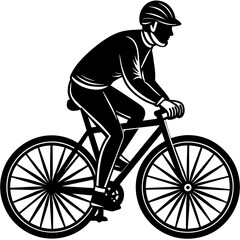 Fototapeta premium A set of bicycle cyclists riding their bikes in silhouette vector illustration,head of a bull,bike characters,Holiday t shirt,Hand drawn trendy Vector illustration,helmet,riding bicycle on black backg