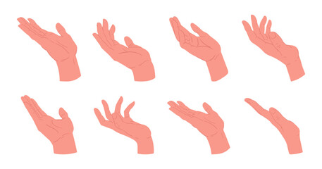 Hands gestures. Cartoon human hand signs flat vector illustration set. Interactive sign language collection