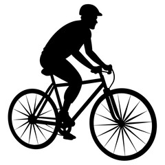 Fototapeta premium A set of bicycle cyclists riding their bikes in silhouette vector illustration,head of a bull,bike characters,Holiday t shirt,Hand drawn trendy Vector illustration,helmet,riding bicycle on black backg