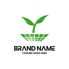 eco friendly solar panel with growth leaf on the top logo