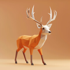 Striking abstract low poly stag illustration on a warm orange background, suitable for contemporary decor and themes.