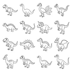 Set of dinosaur line art elements