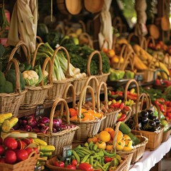 Sunny Farmers Market with Colorful Produce