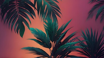 Fototapeta na wymiar Tropical and palm leaves in vibrant bold gradient holographic neon colors. Concept art. Minimal surrealism background .Generative AI