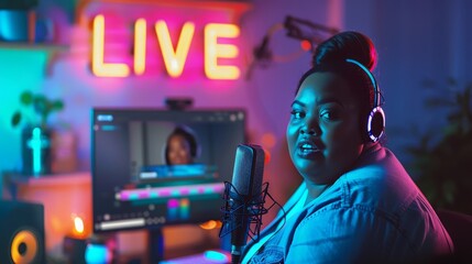 Fototapeta premium Podcaster Recording Live Session