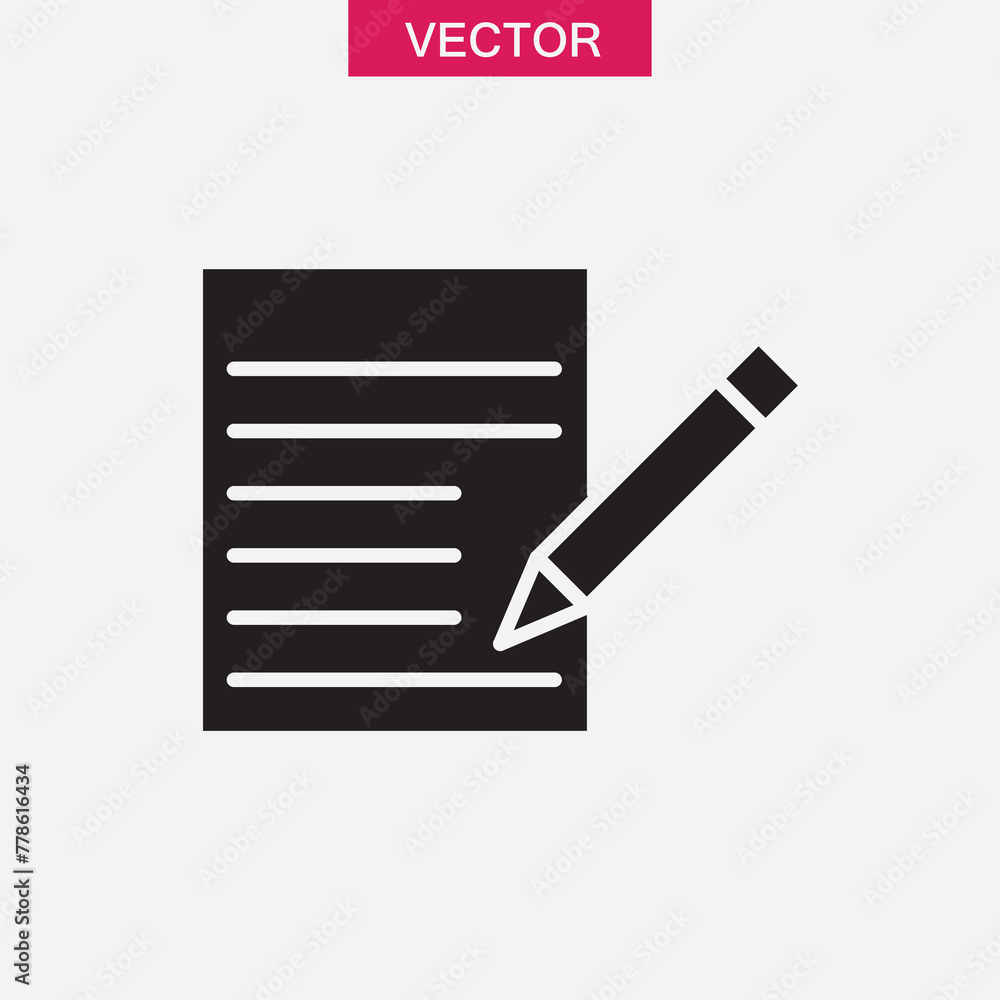 Poster notebook and pen icon. simple black vector sign for appand site..eps