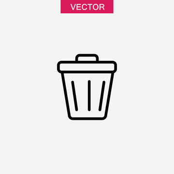 Trash bin line simple icon, Delete symbol, logo flat liner illustration on white background..eps