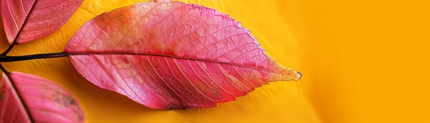 A pink leaf with a yellow background 