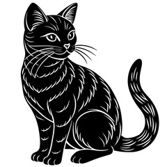 head of a cat silhouette vector illustration,Pet,black cat characters,Holiday t shirt,Hand drawn trendy Vector illustration,graceful cat on black background