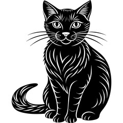 head of a cat silhouette vector illustration,Pet,black cat characters,Holiday t shirt,Hand drawn trendy Vector illustration,graceful cat on black background