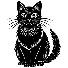 head of a cat silhouette vector illustration,Pet,black cat characters,Holiday t shirt,Hand drawn trendy Vector illustration,graceful cat on black background