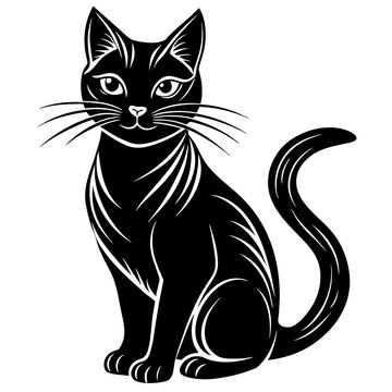 head of a cat silhouette vector illustration,Pet,black cat characters,Holiday t shirt,Hand drawn trendy Vector illustration,graceful cat on black background