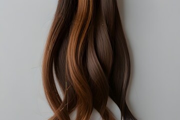 Obraz premium Exhibition of multicolored hair extensions in beauty salon 