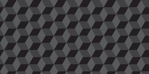 Seamless abstract black and gray stripe rectangles hexagon type cube geometric pattern. modern square diamond mosaic pattern. retro ornament grid tiles and wallpaper used for background. - obrazy, fototapety, plakaty