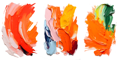 Vibrant palette abstract rough colorful multicolored art painting texture, pallet knife paint on transparent background.
