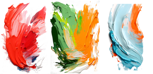 Vibrant palette abstract rough colorful multicolored art painting texture, pallet knife paint on transparent background.
