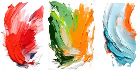 Vibrant palette abstract rough colorful multicolored art painting texture, pallet knife paint on transparent background.

