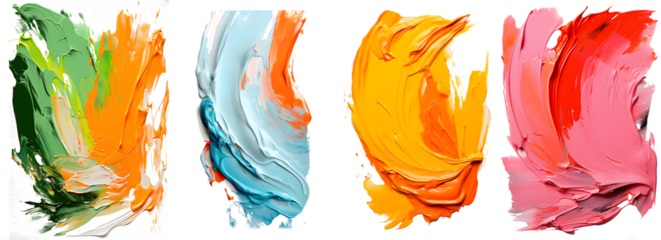 Vibrant palette abstract rough colorful multicolored art painting texture, pallet knife paint on transparent background.
