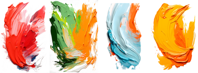 Vibrant palette abstract rough colorful multicolored art painting texture, pallet knife paint on transparent background.
