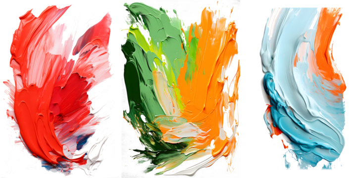 Vibrant palette abstract rough colorful multicolored art painting texture, pallet knife paint on transparent background.
