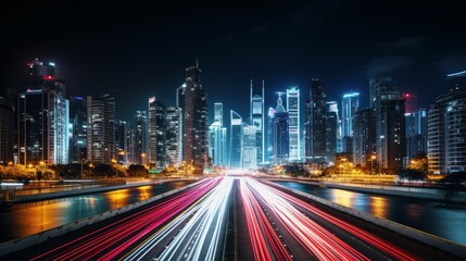 Fototapeta premium A long exposure shot capturing the bustling cityscape at night 