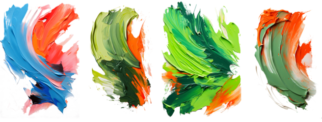 Vibrant palette abstract rough colorful multicolored art painting texture, pallet knife paint on transparent background.
