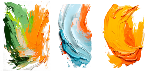 Vibrant palette abstract rough colorful multicolored art painting texture, pallet knife paint on transparent background.
