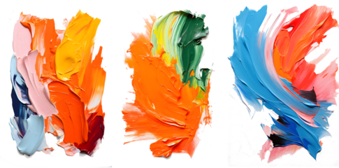 Vibrant palette abstract rough colorful multicolored art painting texture, pallet knife paint on transparent background.
