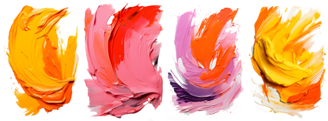 Vibrant palette abstract rough colorful multicolored art painting texture, pallet knife paint on transparent background.
