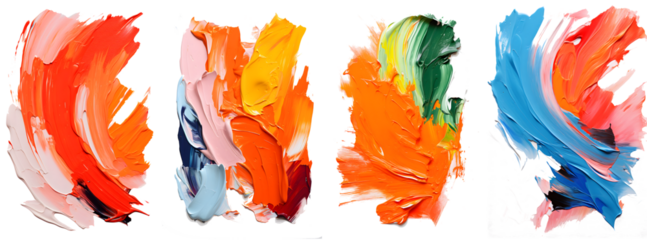 Vibrant palette abstract rough colorful multicolored art painting texture, pallet knife paint on transparent background.
