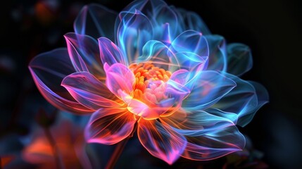 A luminous flower blooms at twilight its petals glowing