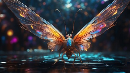 Alien butterfly on mysterious background - obrazy, fototapety, plakaty